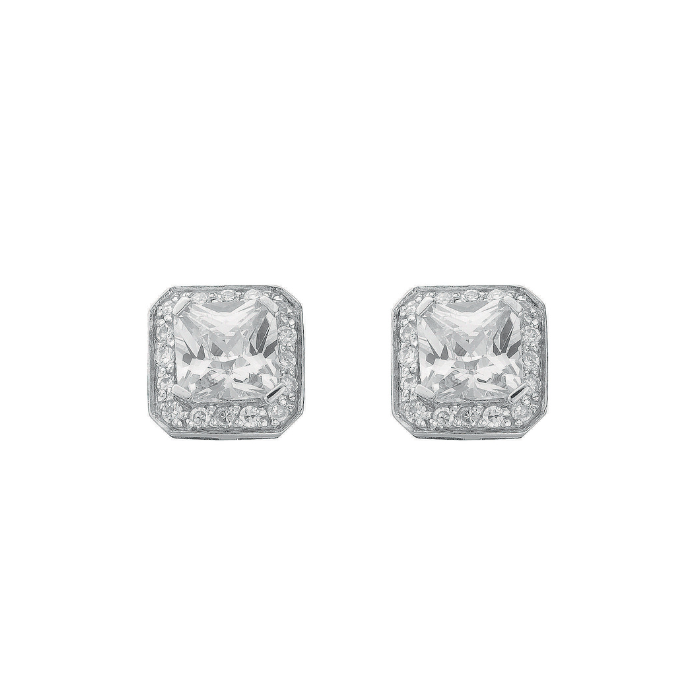 Silver Fancy Cluster Cz Stud Earrings