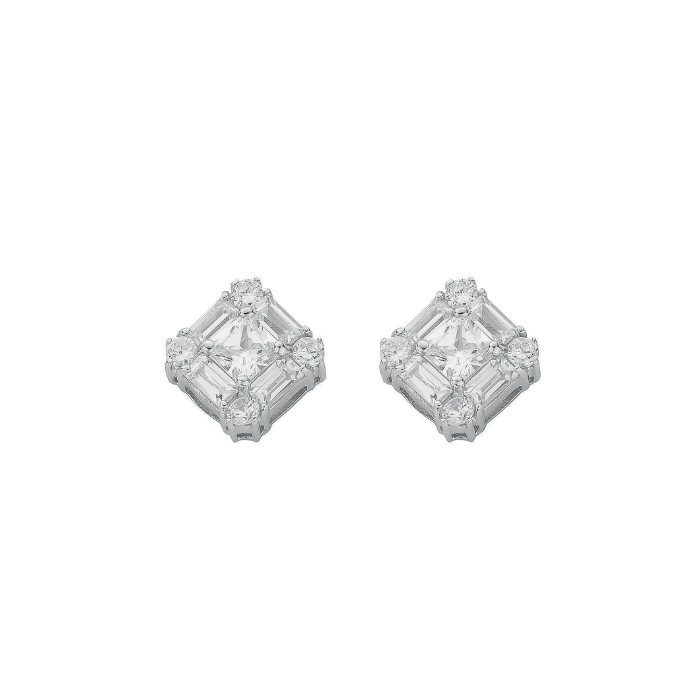 Silver Fancy Cluster Cz Stud Earrings