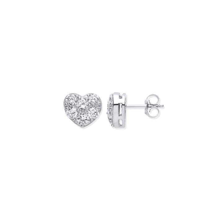 Silver Pavé Set Heart Stud Earrings