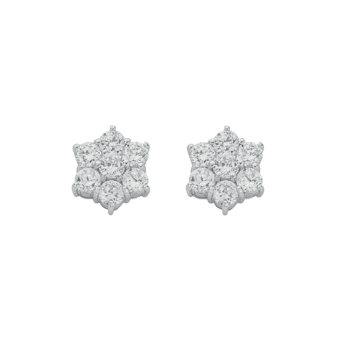 Silver CZ Fancy Cluster Stud Earrings