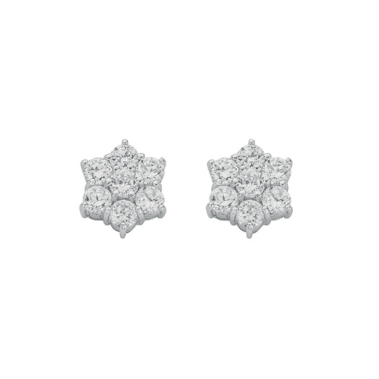 Silver CZ Fancy Cluster Stud Earrings