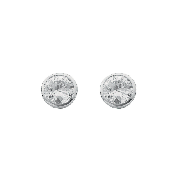 Silver Round Brilliant Cut Rubover Setting 8mm Cz Studs