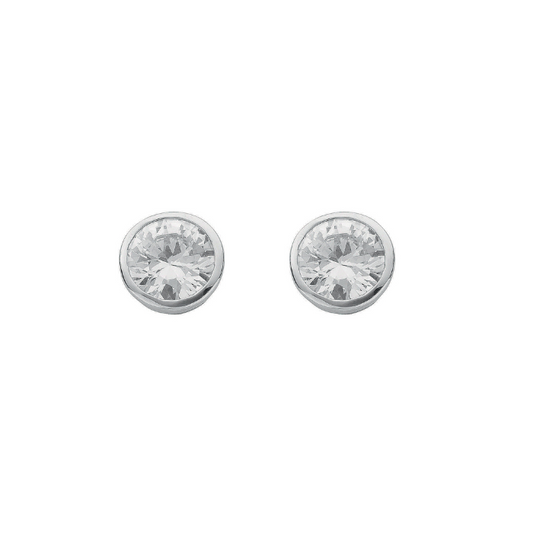 Silver Round Brilliant Cut Rubover Setting 8mm Cz Studs