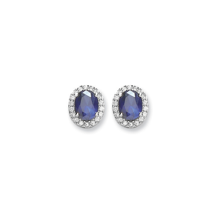 Silver Blue & White CZ Stud Earrings