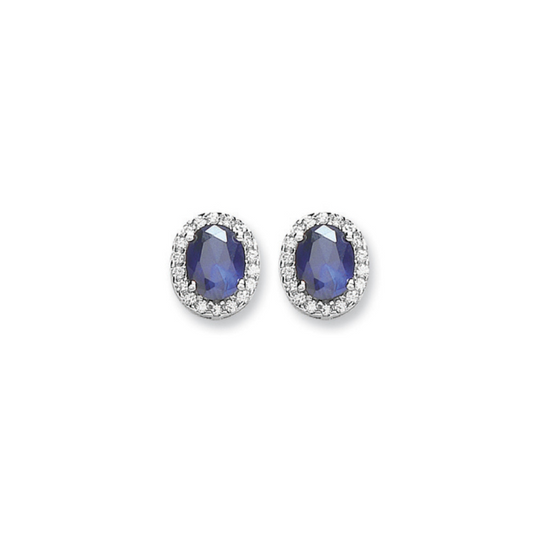 Silver Blue & White CZ Stud Earrings
