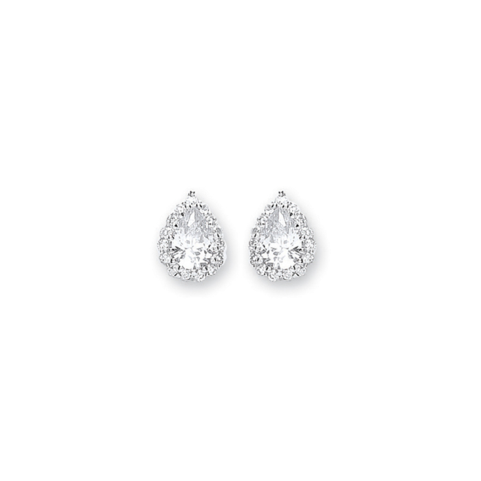 Silver Pear Shaped CZ Cluster Stud Earrings