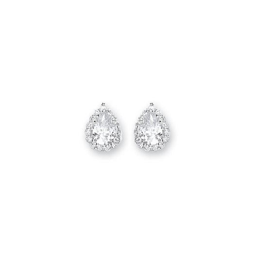 Silver Pear Shaped CZ Cluster Stud Earrings