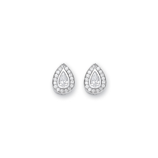 Silver Pear Shaped CZ Cluster Stud Earrings