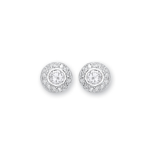 Silver Cz Cluster Stud Earrings