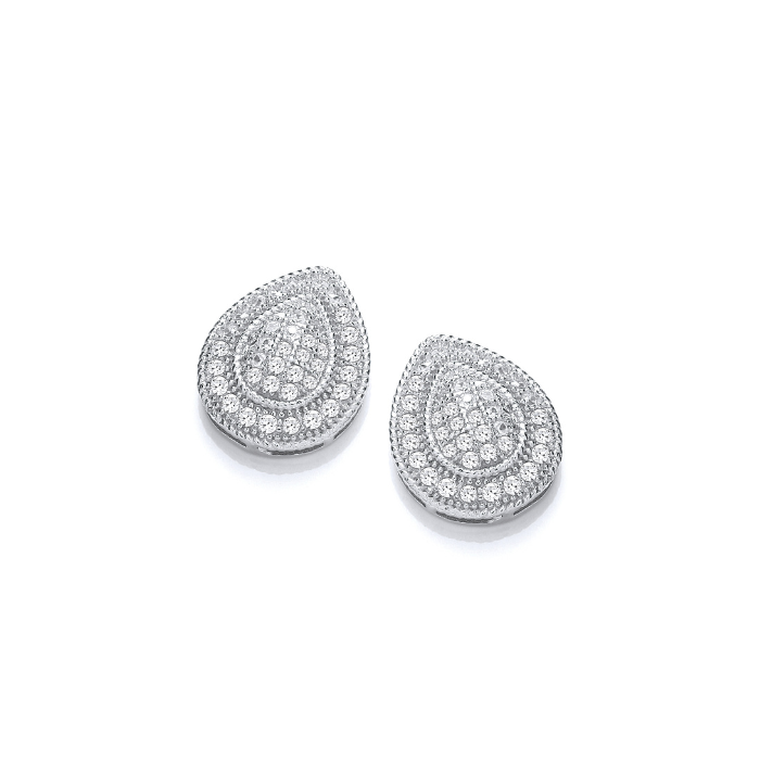 Silver Tear Drop CZ Cluster Stud Earrings