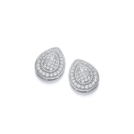 Silver Tear Drop CZ Cluster Stud Earrings