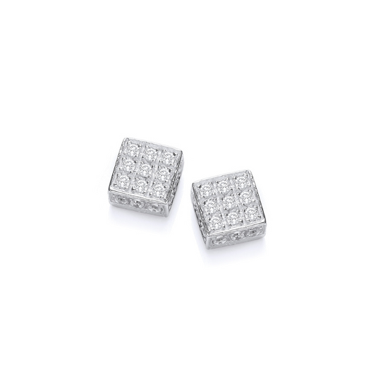 Silver 7.9mm Square Cz Stud Earrings