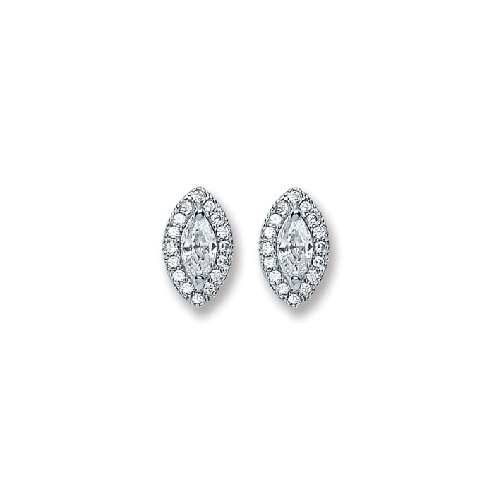 Silver Marquise Shape CZ Stud Earrings