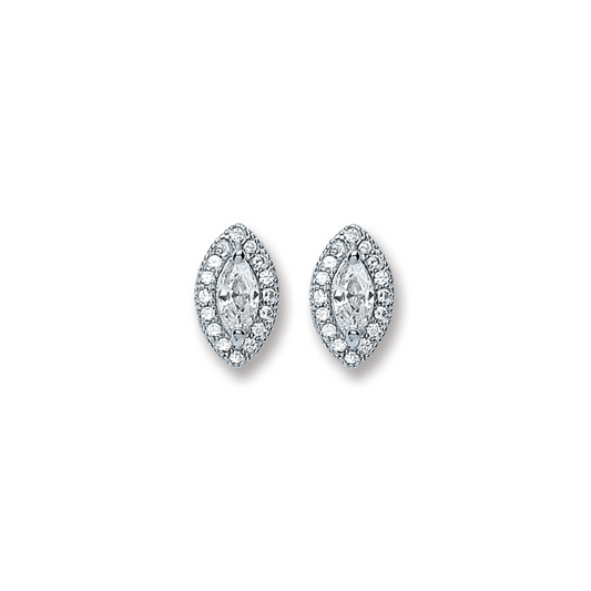 Silver Marquise Shape CZ Stud Earrings
