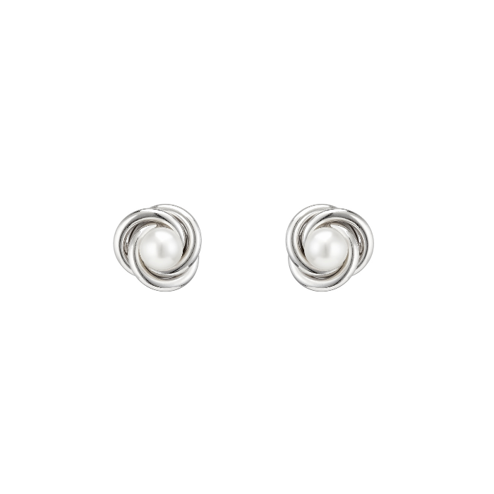 Silver Knot with Pearl Stud Earrings