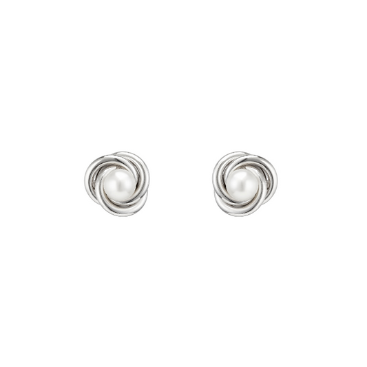 Silver Knot with Pearl Stud Earrings
