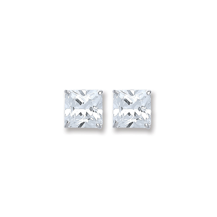 Silver Princess Cut Cz 6mm Studs