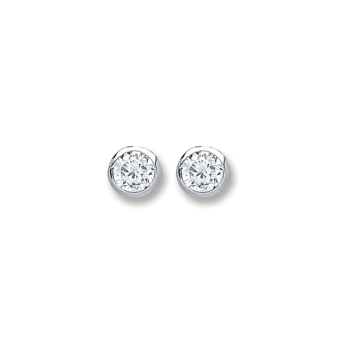 Silver 4mm Round Cz Rubover Set Studs