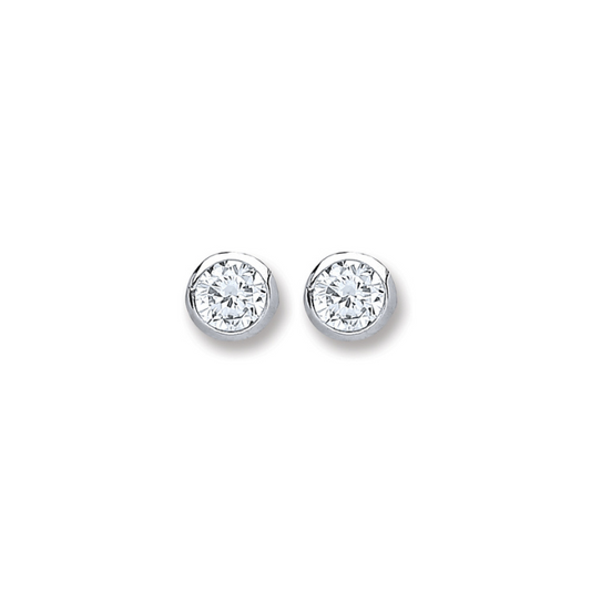 Silver 4mm Round Cz Rubover Set Studs