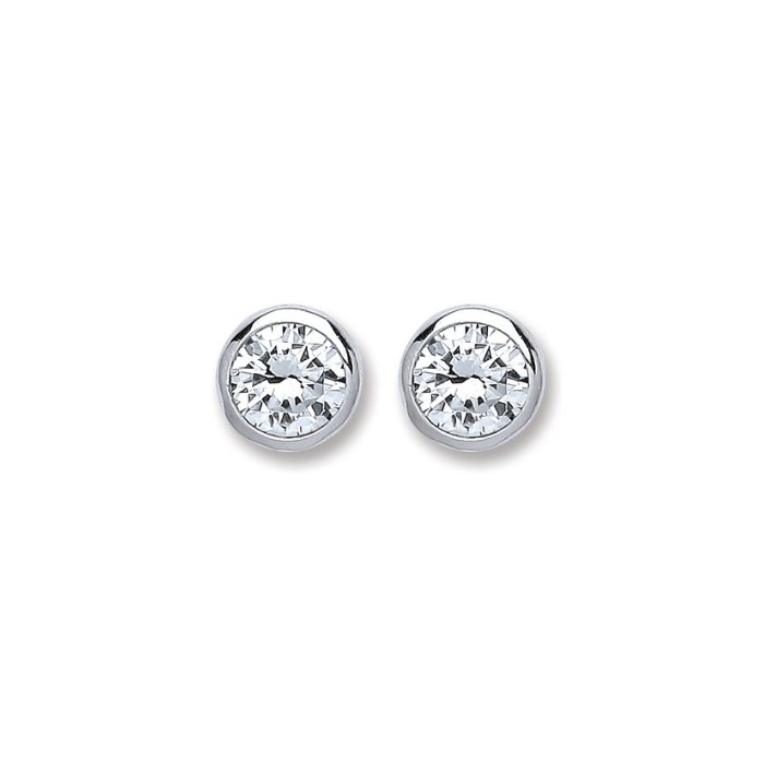 Silver Round Brilliant Cut Rubover Setting 6mm Cz Studs