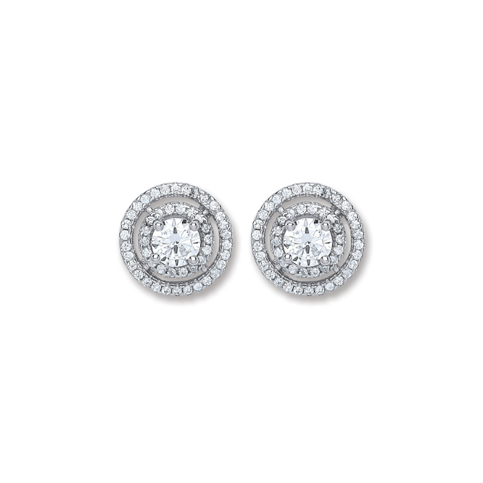 Silver Fancy Round Stud Earrings