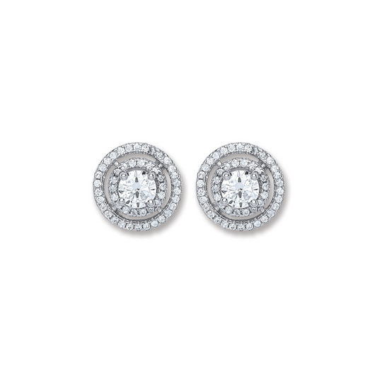 Silver Fancy Round Stud Earrings