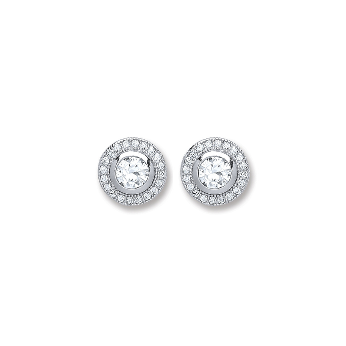 Silver Round CZ Stud Earrings