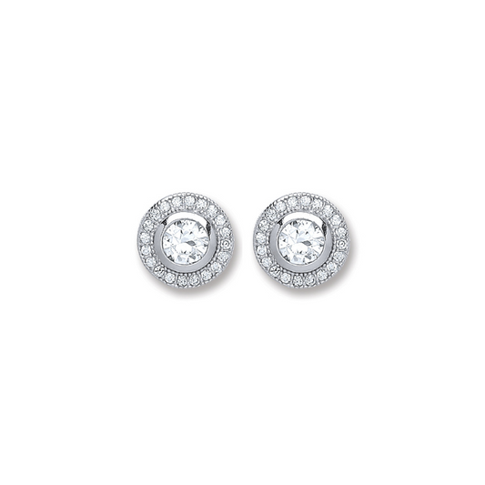 Silver Round CZ Stud Earrings