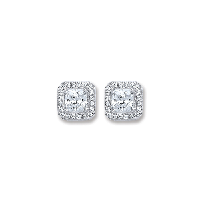 Silver 9.4mm Square Cz Stud Earrings