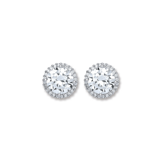 Silver 12mm Round Cz Stud Earrings