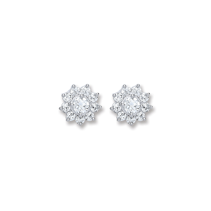 Silver CZ Cluster Stud Earrings
