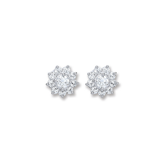 Silver CZ Cluster Stud Earrings
