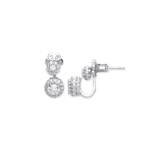 Silver CZ Ear Cuff Wrap Stud Earrings