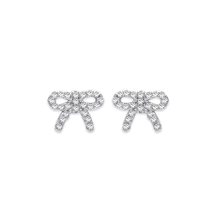 Silver CZ Bow Stud Earrings