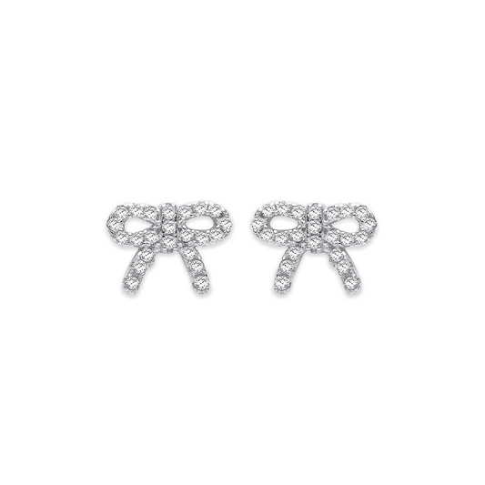 Silver CZ Bow Stud Earrings