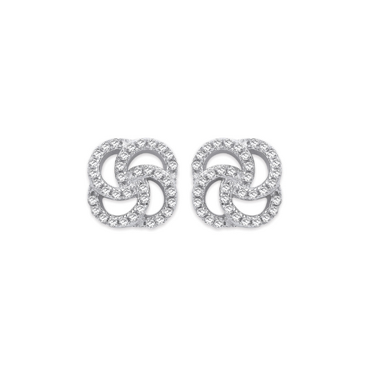 Silver CZ Swirl Stud Earrings