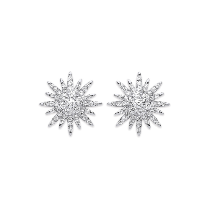 Silver CZ Starburst Stud Earrings