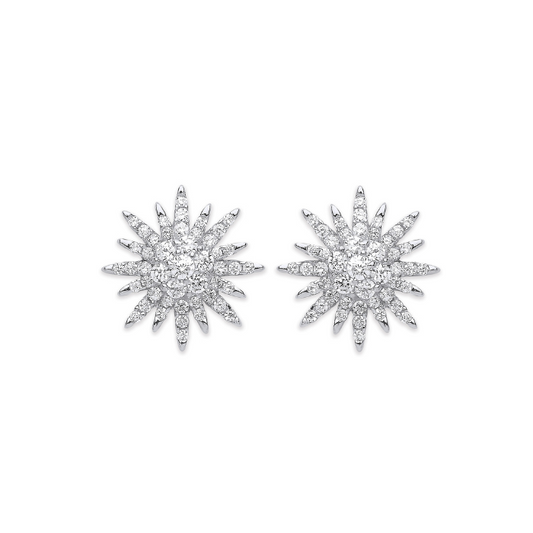 Silver CZ Starburst Stud Earrings
