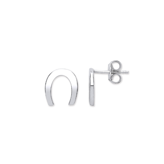 Silver Lucky Horseshoe Stud Earrings
