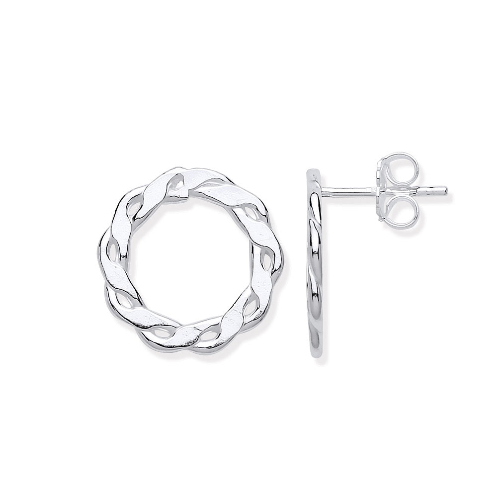 Silver Infinity Link Circle Stud Earrings