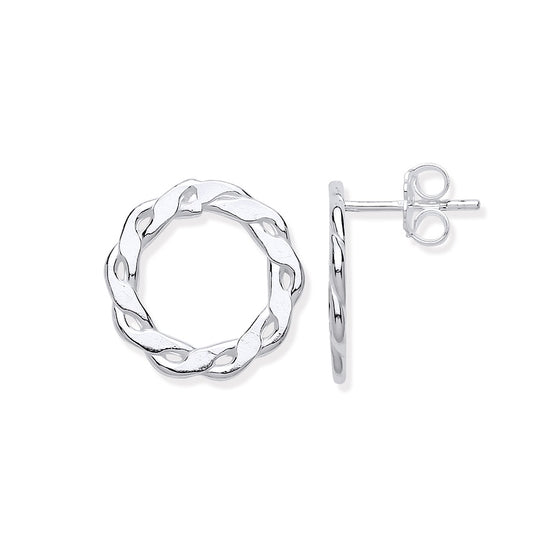 Silver Infinity Link Circle Stud Earrings