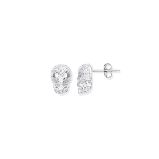 Silver Cz Skull Stud Earrings