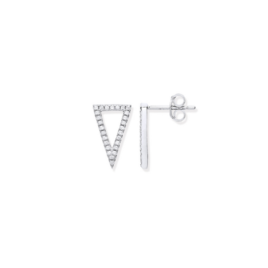 Silver Upside Down CZ Triangle Stud Earrings