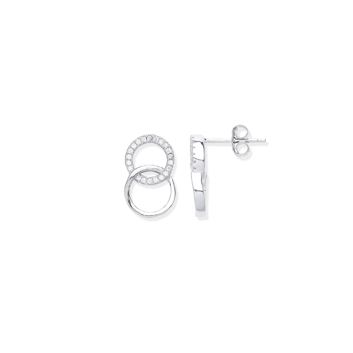 Silver Interlocking Circles CZ Stud Earrings
