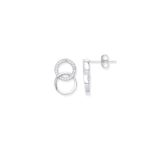 Silver Interlocking Circles CZ Stud Earrings