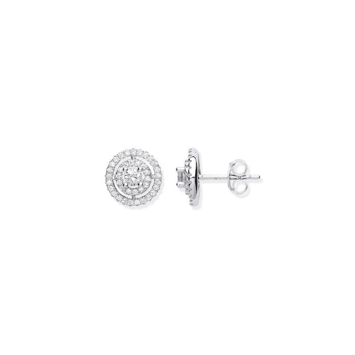 Silver Layered CZ Circle Stud Earrings
