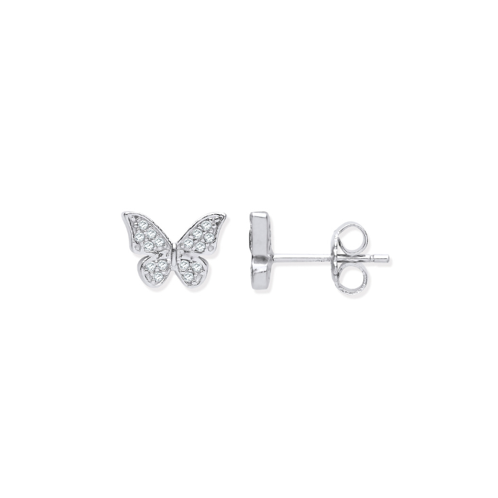 Silver CZ Butterfly Stud Earrings