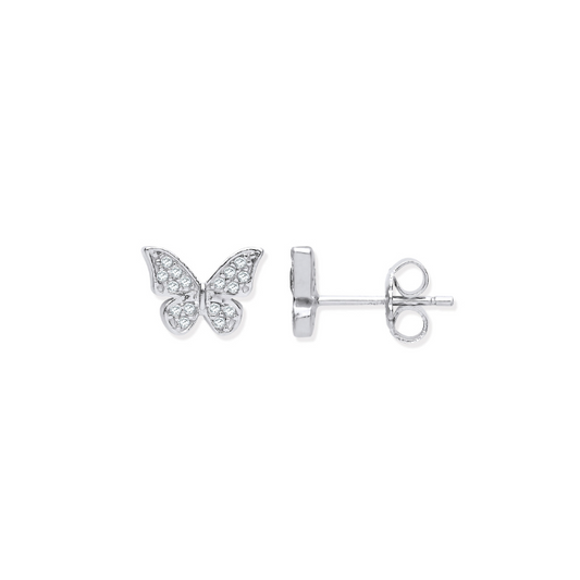 Silver CZ Butterfly Stud Earrings