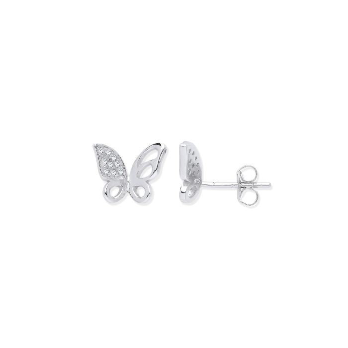 Silver CZ Open Butterfly Stud Earrings