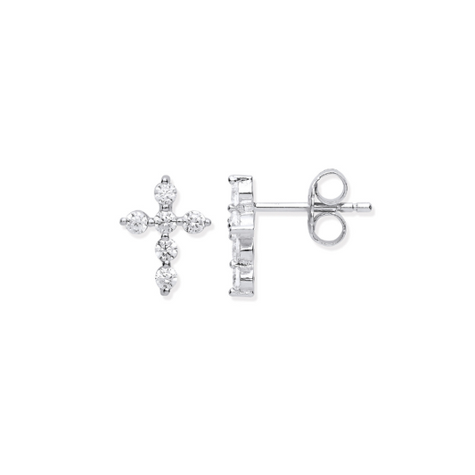 Silver CZ Small Cross Stud Earrings